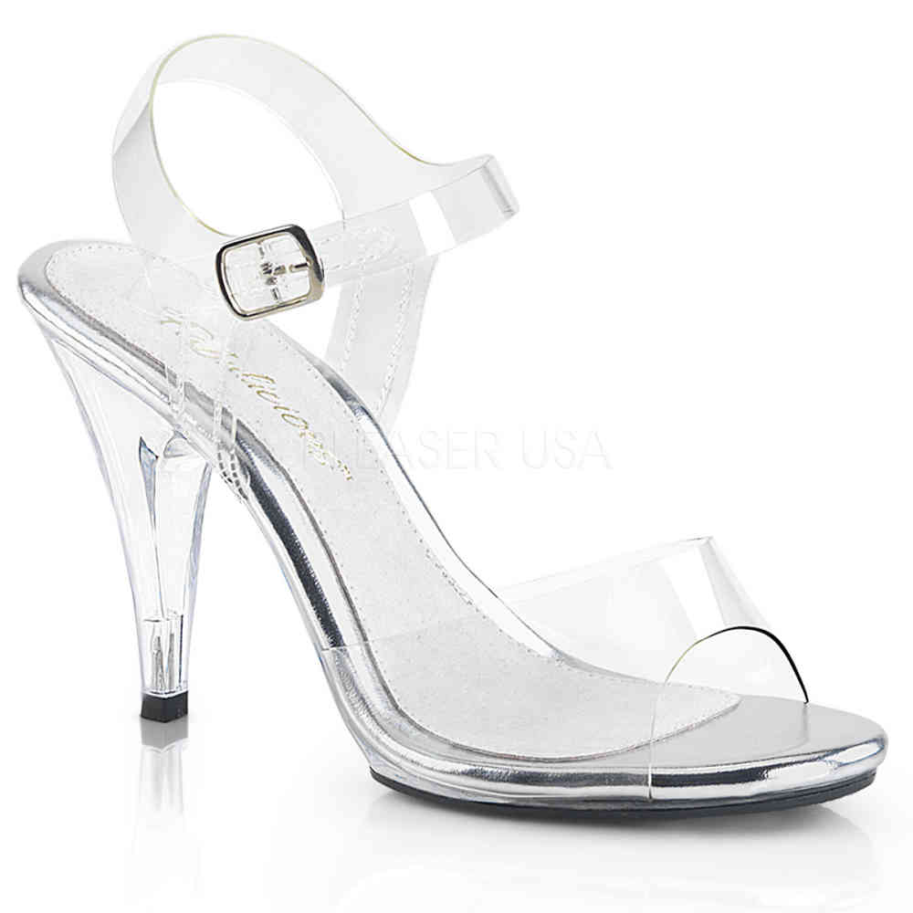 Fabulicious - CARESS-408 Sandaal met enkelband - Transparant/Zilverkleurig